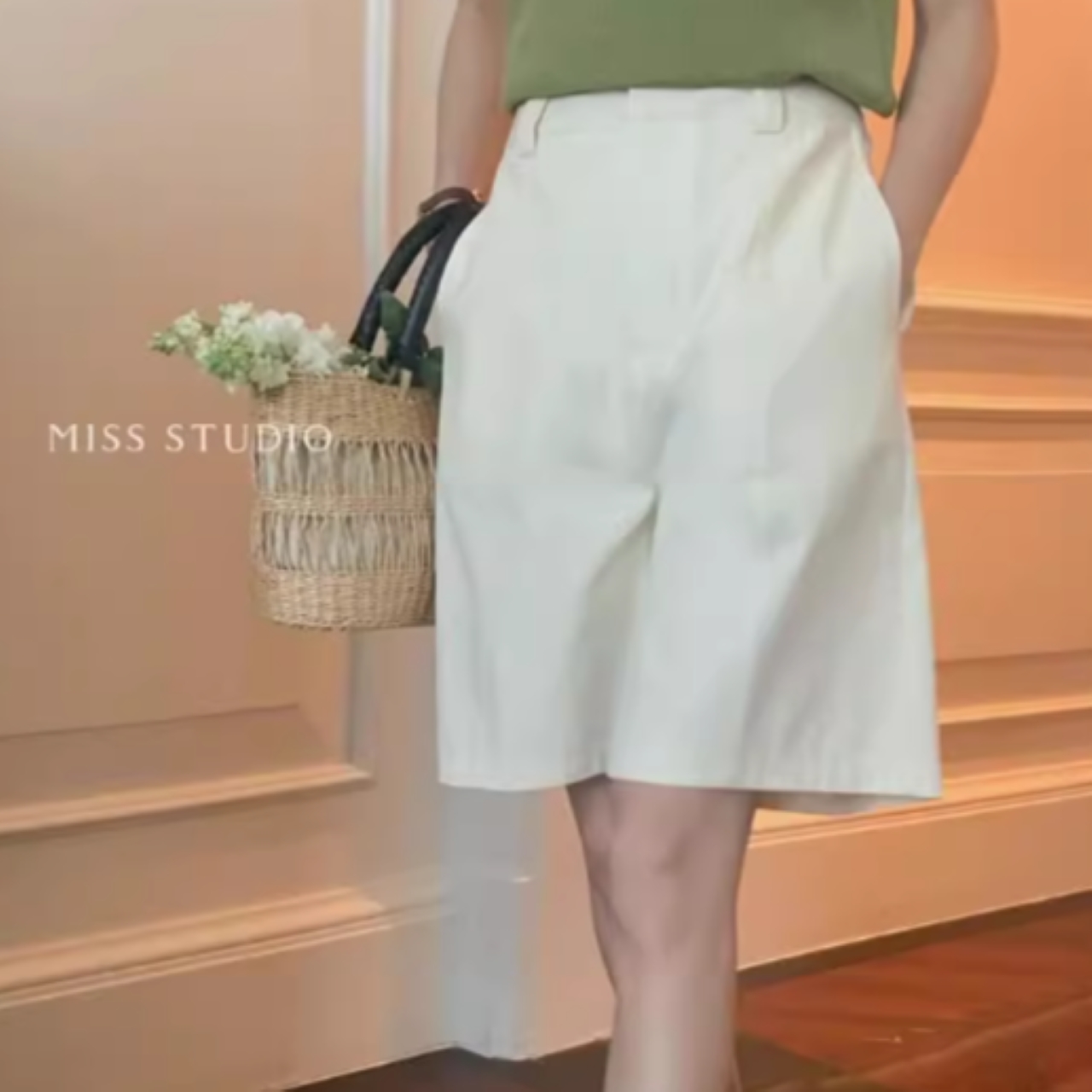 骨格ウェーブ ハイウエスト カジュアルルーズショートパンツ
